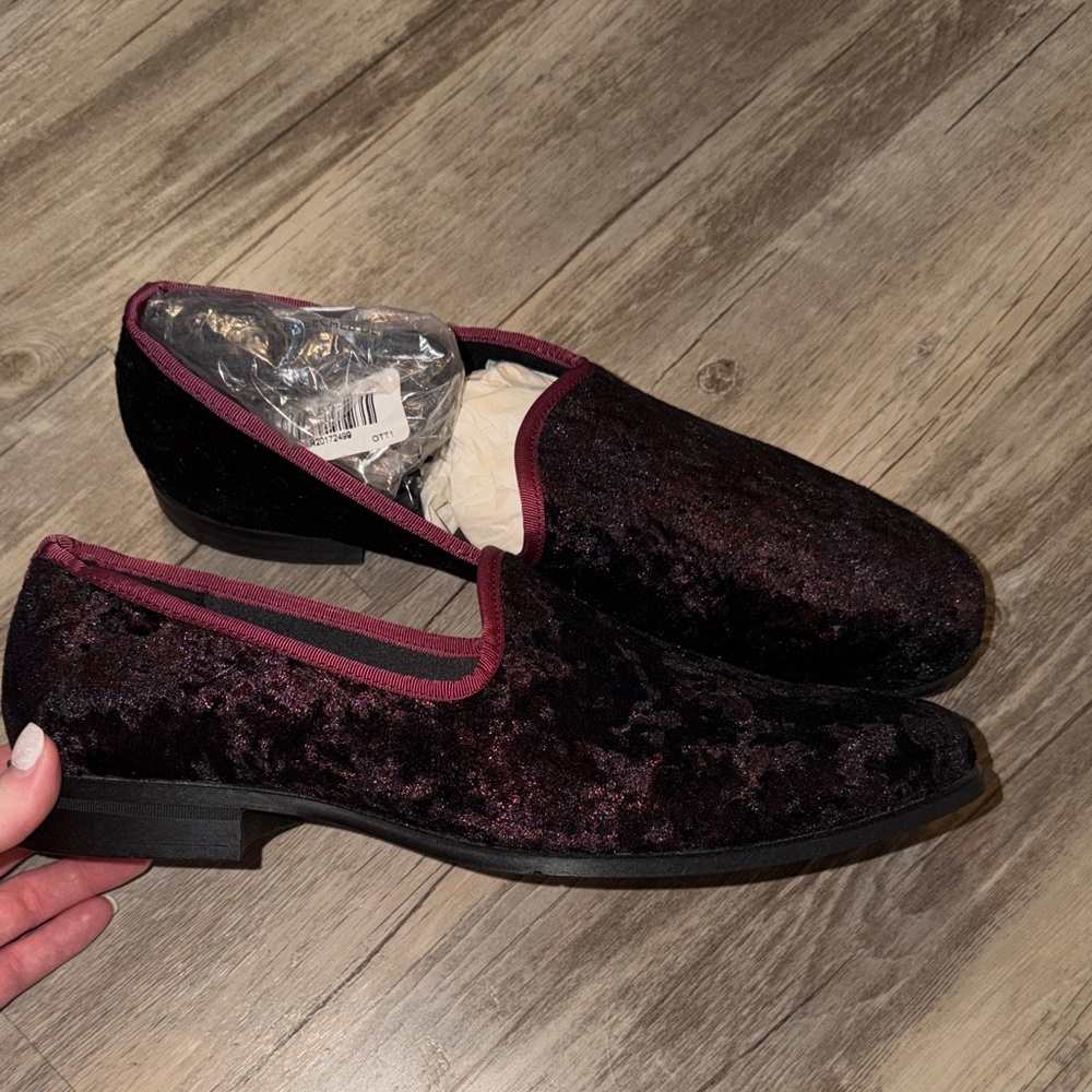 Stacy Adams Men's Velvet Slip-Ons in Burgundy with Maroon Trim